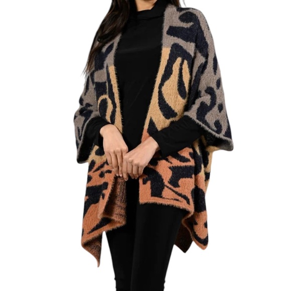 Frank Lyman "Aleah" Tan/Orange/ Black Abstract Print Cardigan S/M - Picture 1 of 12